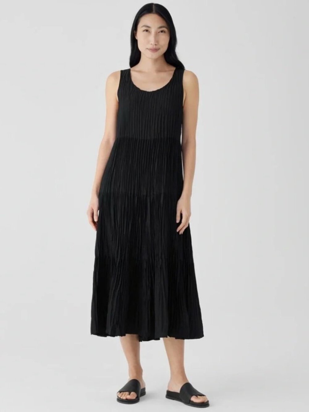 Eileen Fisher Crushed Silk Tiered Dress S